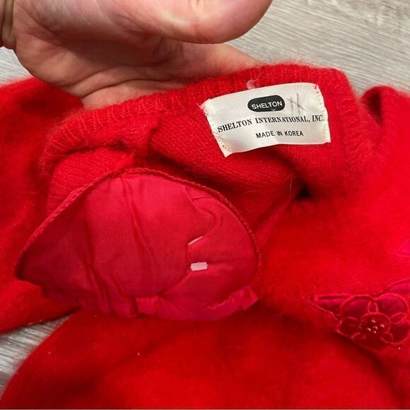 Vintage 90s angora sweater red rabbit hair beaded detail boat neck sweater 80s - Picture 5 of 7